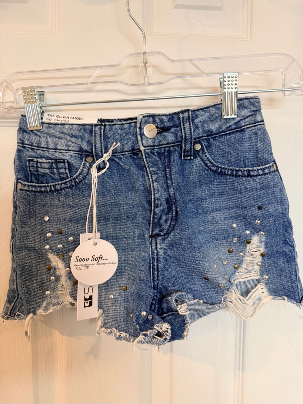 Joe’s Jeans The Olivia High Rise Denim Shorts Size 12 NWT Rhinestone Distressed